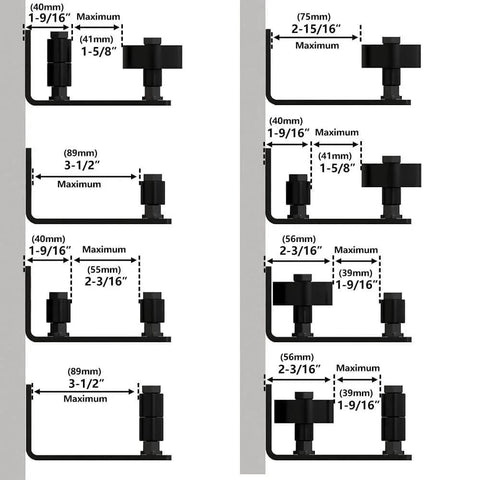 2 Pack Barn Door Floor Guide Wall Mount Stay Roller,8 Setup Options, Flush Bottom,Black Powder Coated diagram with dimensions