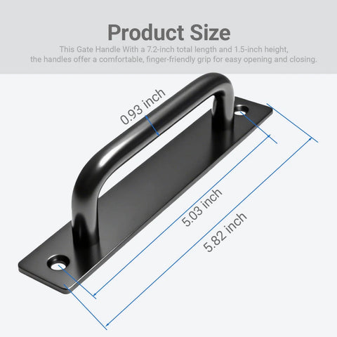 2PCS 5.8 Inches Barn Door Handle dimensions and design, Premium Aluminum Alloy Gate Handle, sturdy black sliding door pull