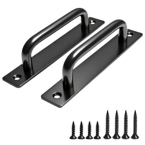 2PCS 5.8 Inches Barn Door Handle, Premium Aluminum Alloy Gate Handle, Sturdy Black Sliding Door Pull Handles with screws