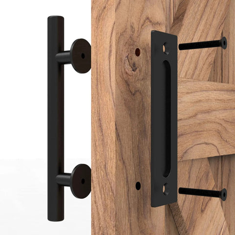 2 Pack Modern 9.5 Inch Sliding Barn Door Pull Handle With Flush Hardware Set Rustic Black Powder Coated Finish