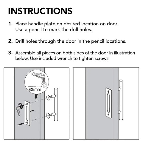Installation guide for 12 Inch Brushed Brass Gold Barn Door Handle Kit For Two Doors With Heavy Duty Aluminum Pull Handles And Finger Plates