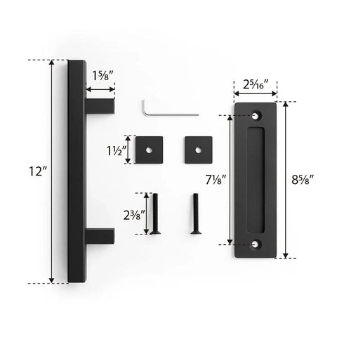Two Piece 12 Inch Pull And Flush Barn Door Handle Set Large Rustic Two Side Design Black Square Handles For Gates Garages Sheds And Furniture Easy To Install With Included Hardware Durable Metal Construction