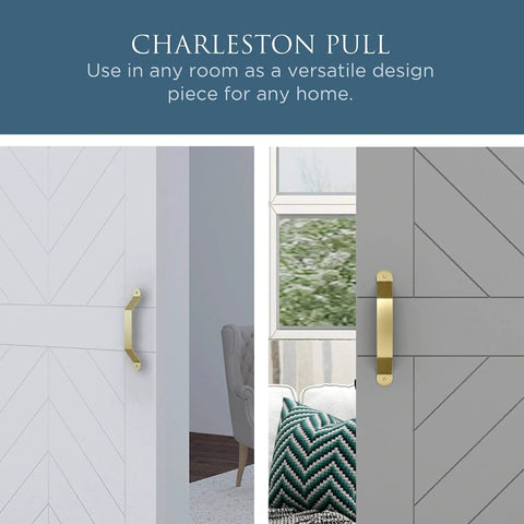 Interior Sliding Barn Door Hardware Charleston Pull 10 Inch Brushed Gold Pack Of 2 For Wood Interior Doors Rustic Style With Easy Installation