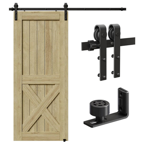 6FT 72 inch Sliding Barn Door Hardware Kit for single door, carbon steel black track system with smooth rollers and floor guide