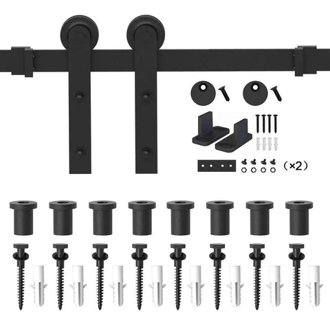 10 Foot Barn Door Hardware Kit For Single Sliding Door Heavy Duty Black Carbon Steel Track And J Shape Rail Includes All Necessary Hardware