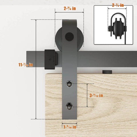 6.6FT Barn Door Hardware Kit with Heavy Duty Modular Sliding Track and J Shaped Carbon Steel System detail view