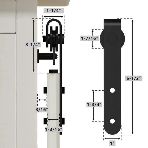 Detailed view of components in 4ft Double Door Sliding Barn Door Hardware Kit For Cabinets Wardrobes And TV Stands With Carbon Steel Construction