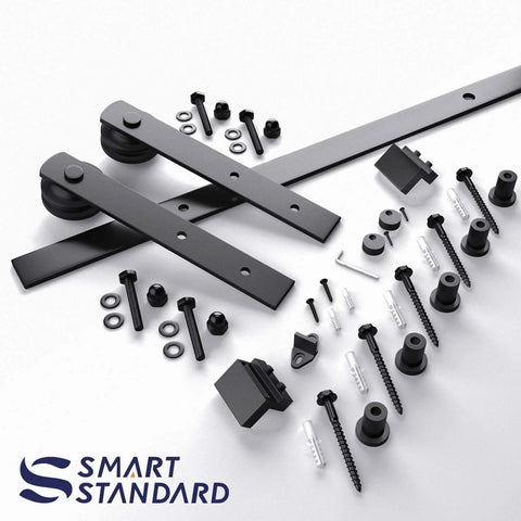 6.6FT Barn Door Hardware Kit with I Shape hanger, heavy duty carbon steel sliding track, accessories and screws included