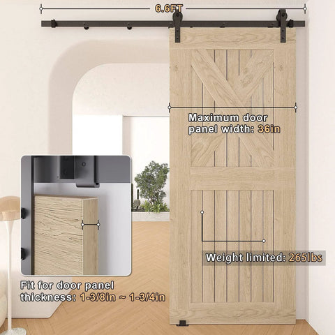 6.6FT Barn Door Hardware Kit with Heavy Duty Modular Sliding Track, J Shaped Carbon Steel System for Interior and Exterior Doors