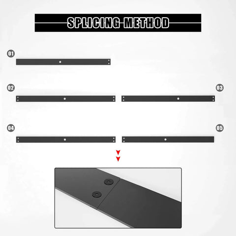 Detailed splicing method for 6.6FT Barn Door Hardware Kit with Heavy Duty Modular Sliding Track and J Shaped Carbon Steel System.
