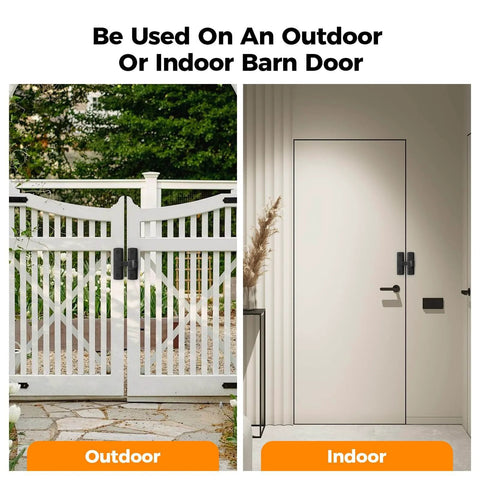 Outdoor and indoor installation of 2 Pcs Degree Barn Door Latch, 180/90 Sliding Barn Door Lock，Sliding Gate Latch Lock for cabinets and doors.