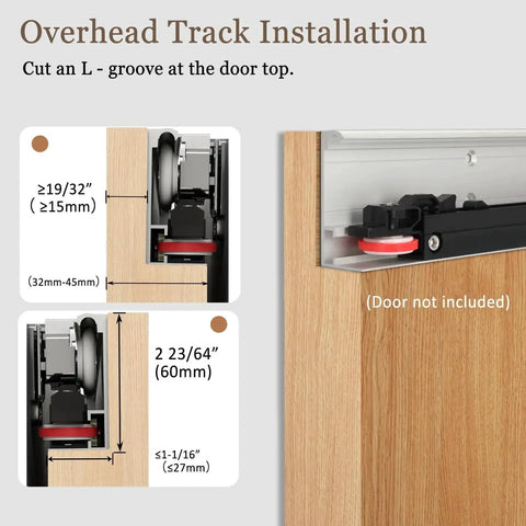 Concealed Sliding Barn Door Hardware Kit With Soft Close Mechanism, Wall Mount Only No Floor Track, installation close-up