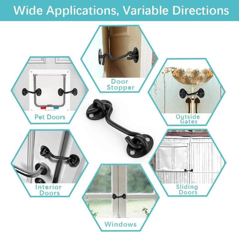 Barn Door Lock Gate Latch - 2 Pack 4 Inch Black Hook for pet doors, gates, windows, and sliding doors