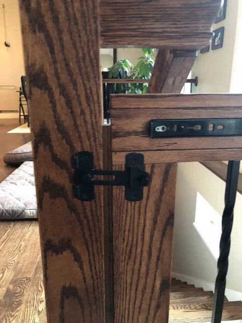 Stainless Steel Door Lock For Barn Doors Rust Resistant Sliding Barn Door Latch installed on wooden door