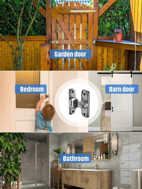 90 And 180 Degree Flip Barn Door Lock 2 In 1 Privacy Security Sliding Latch on garden, bedroom, barn, and bathroom doors.
