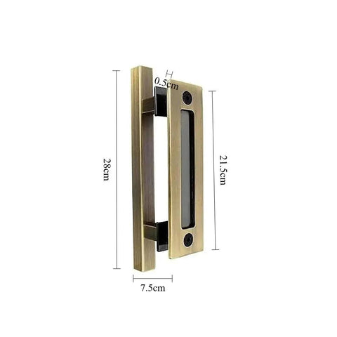 Sliding Barn Door Pulls Set Heavy Duty Flush Handle With Rustic Two Sided Design Antique Brass Finish dimensions shown.