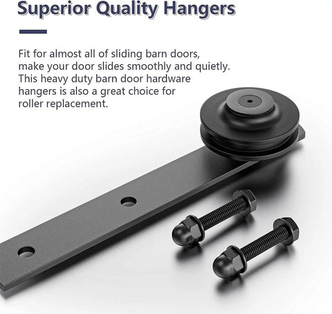 Black Barn Door Rollers With Silencer Design, Heavy Duty 350 Lb Capacity For 1 3/8 To 1 3/4 Inch Thick Doors, Carbon Steel Hangers And Quiet POM Wheels