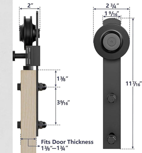 Black Barn Door Rollers With Silencer Design, Heavy Duty 350 Lb Capacity For 1 3/8 To 1 3/4 Inch Thick Doors, Carbon Steel Hangers