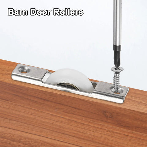 2-Pack Screen Door Rollers, 30mm Diameter Nylon Pulley Wheels For Sliding Doors shown from side, mounted on wood.