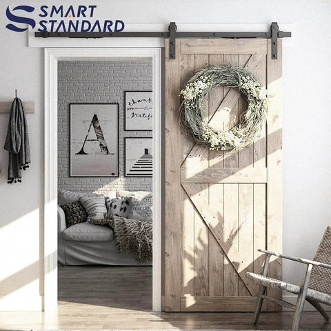 6.6 FT Sliding Barn Door Soft Close Hardware Kit - 5 ft-10 ft, Smoothly and Quietly-Single Door on living room entryway