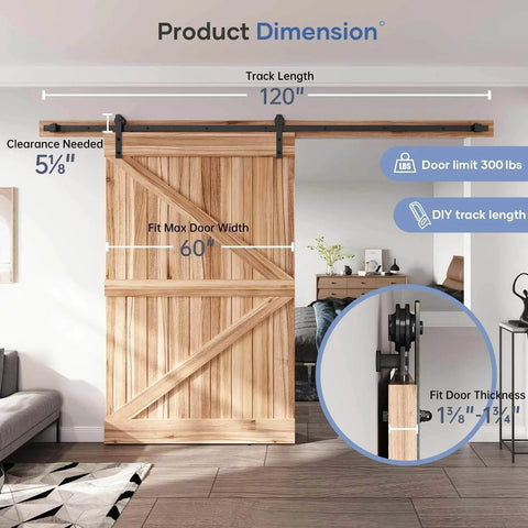 Image showing 10 FT Heavy Duty Sliding Barn Door Hardware Track Kit with 60" wide door installation example, straight pulley.
