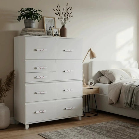 White dresser with Baseball Themed 6 Pack Drawer Pulls 3.75 Inch Metal Cabinet Knobs in bedroom setting