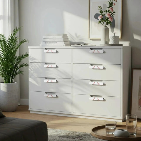 Dresser with Baseball Themed 6 Pack Drawer Pulls 3.75 Inch Metal Cabinet Knobs White And Black For Dresser Cupboard Wardrobe Furniture Hardware.