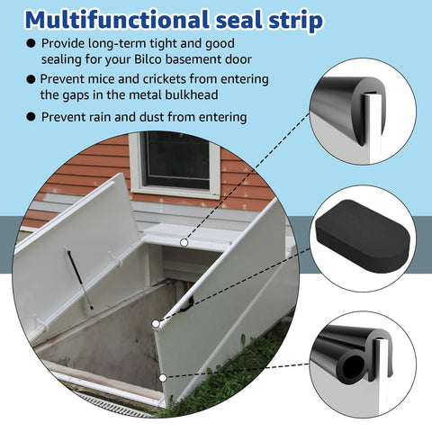Bilco basement door seal kit; includes 1 U-shaped gasket, 1 bulb trim gasket, 4 cap seal pads; black rubber