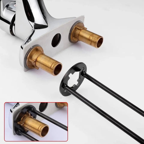 2 Piece Four Jaw Hex Wrench Basin Wrench Set for Tight Spaces Maintenance Installation and Removal of Faucet Nuts Screws Threads