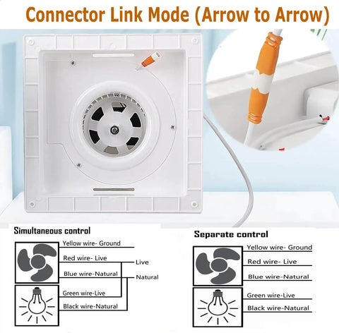 Quiet 118 CFM Bathroom Exhaust Fan With LED Light Ceiling Mount Vent Fan 4 Inch Duct wiring diagram and connector details