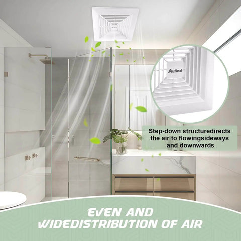 Universal 11x11 Inch Bathroom Exhaust Fan Cover With Spring Load Heavy Duty Plastic Grille installed on ceiling