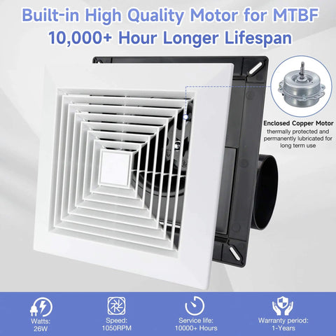 Ultra Quiet Bathroom Ceiling Exhaust Fan For Home Use 110 CFM 1.0 Sones 40 dB Fits 9.1 By 9.1 Inch Housing with Fanspex