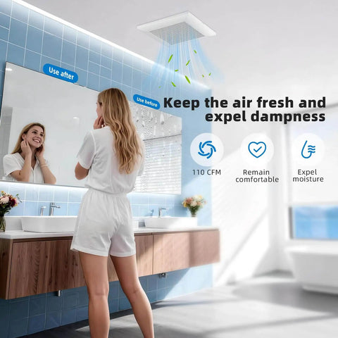 Quiet 110 CFM Bathroom Exhaust Fan With Metal Housing For Ceiling Mount, High Airflow Up To 107 Sq Ft, Energy Saving Bath Vent Extractor With 4 Inch Duct And White Grille, Easy Install, Low Noise Operation installed in modern bathroom ceiling