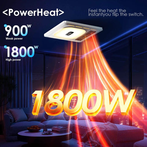 Bathroom Exhaust Fan With Bluetooth Speaker And Heater By BSEED 1800W Dual Heat 230 CFM Vent in a modern room setting