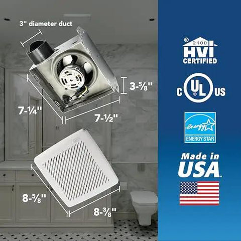 50 CFM Bathroom Exhaust Fan With Modern Grille, Energy Star Certified, Quiet 2.0 Sones, Perfect For Small Bathrooms Up To 45 Sq Ft
