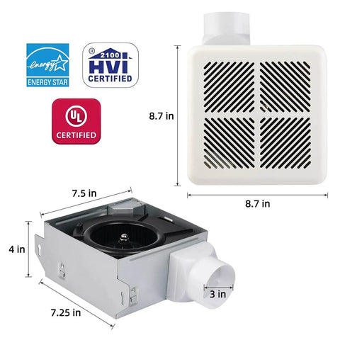 Very Quiet 70 CFM Bathroom Exhaust Fan With 2.0 Sone No Attic Access Needed Energy Star Certified Easy Ceiling Mount 3 Inch Duct