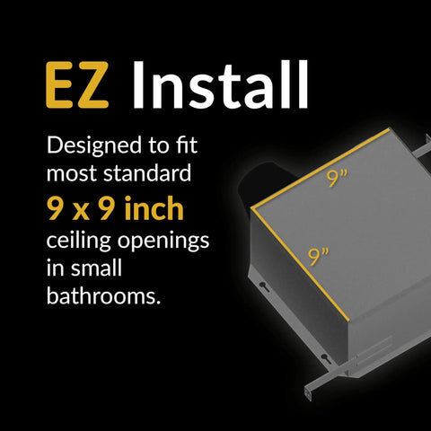 Easy Install 100 CFM Bathroom Exhaust Fan fits 9 x 9 inch openings, Energy Star Certified, SNP100 by Kaze Appliance.