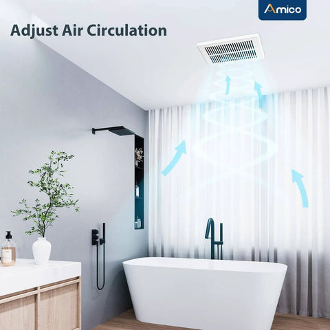 Installed Two Pack Bathroom Exhaust Fans With 80 CFM, 1.0 Sones, Low Noise, Easy To Install, Ceiling Mounted Retrofit Ventilation Fans No Attic Access Needed UL Certified in modern bathroom with white tub and plant decor