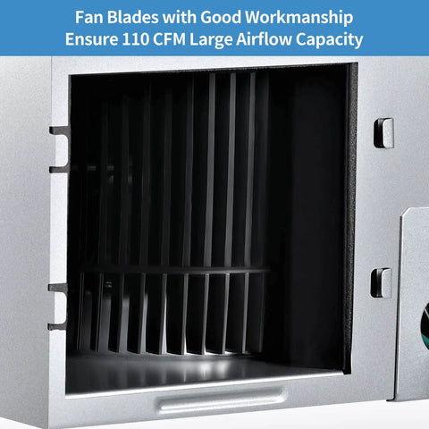 Close-up view of Quiet 110 CFM Bathroom Exhaust Fan with Metal Housing showing fan blades for ceiling mount