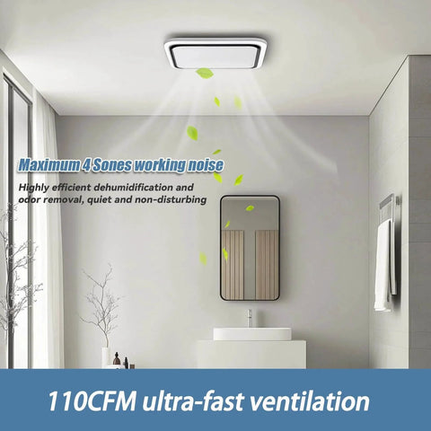 Bathroom with installed S97015162 Motor Upgrade Assembly Compatible with Broan NuTone Bathroom Exhaust Fans showing airflow effect