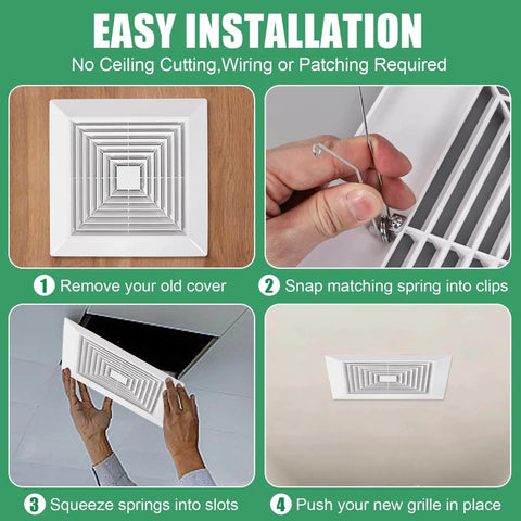 White 9x9 Inch Bathroom Exhaust Fan Cover With Spring Square Ceiling Or Wall Mount Vent Hood Air Diffuser Grille Diverter Vent Replacement