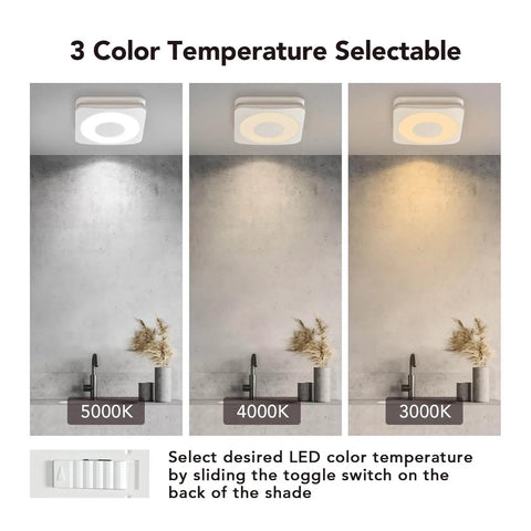 Must-Have 3-In-1 Bathroom Exhaust Fan With Light And Humidity Sensor, showing adjustable LED lighting at 5000K, 4000K, 3000K
