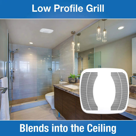 90 CFM Ceiling Mounted Bathroom Exhaust Fan With Snap In Installation Quiet 2.5 Sones White 10x10 Polymeric Grill installed