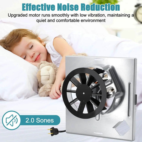 Child sleeping near S97012026 Fan, 696N-R02 B Unit Motor Assembly Replacement for Broan 688-K, displaying effective noise reduction.