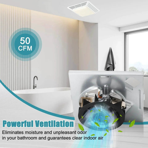 S97012026 Fan, 696N-R02 B Unit Motor Assembly Replacement installed in bathroom showing 50CFM airflow