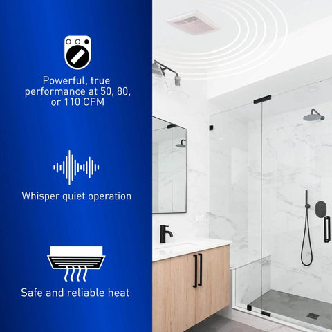 Whisper Quiet Ceiling Mount Bathroom Exhaust Fan With Heater For Instant Cozy Warmth And Fresh Air Slim DC ECM Motor Pick A Flow