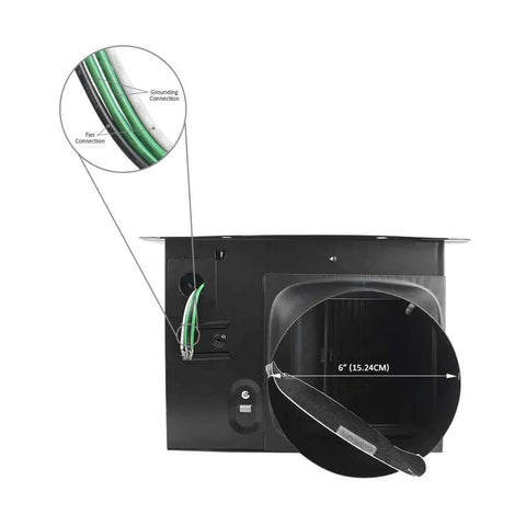 Ultra Quiet 200 CFM Bathroom Exhaust Fan With 2.0 Sones, 6 Inch Duct Collar, Stainless Steel Construction showing wiring details