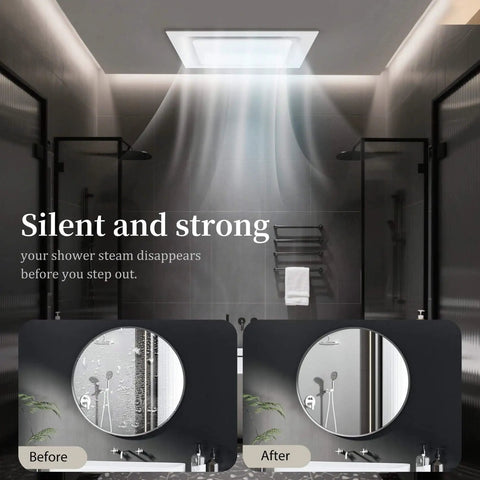 Ultra Quiet 110 CFM Bathroom Exhaust Fan With 10 Inch Panel No Light 8x8 Mount 4 Inch Duct in modern bathroom