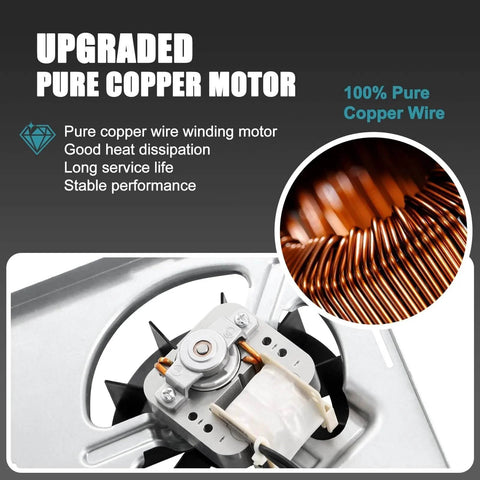 Close-up of S97012026 Fan, 696N-R02 B Unit Motor Assembly Replacement with pure copper wire motor for Broan Nutone models.