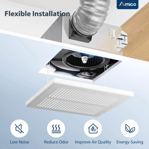 Ultra Quiet Bathroom Exhaust Fan 110 CFM Ceiling Mount Retrofit with low noise 1.5 sones easy install 4 inch duct UL certified
